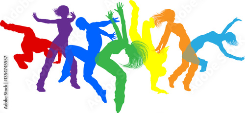 Street dancers dancing silhouette hip hop dance silhouettes poses set