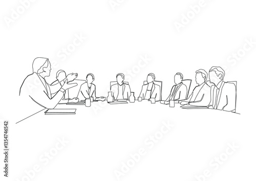 continuous one line drawing of business meeting.