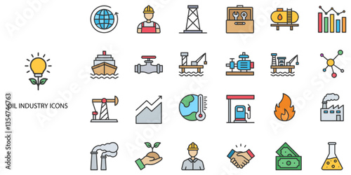 Oil Industry simple concept 24 color icons set. Contains such gasoline, natural gas, oil pump, oil well, oil industry .Vector illustration.