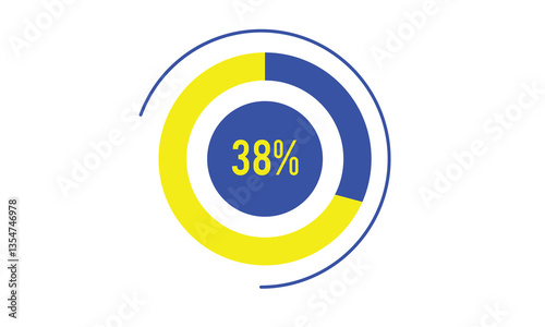 38 percents pie chart infographic elements. 38% percentage infographic circle icons for download, illustration, business, web design.