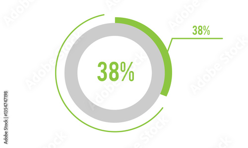 38 percents pie chart infographic elements. 38% percentage infographic circle icons for download, illustration, business, web design.