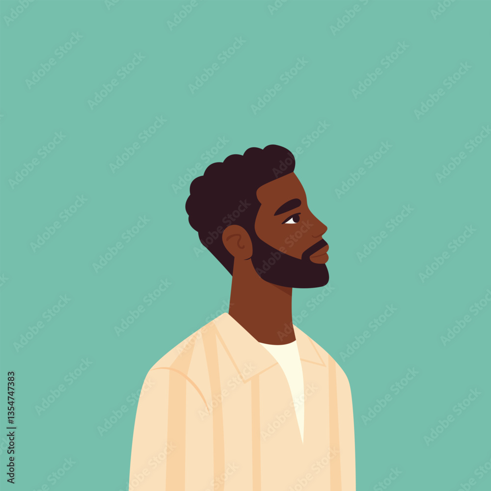 Fototapeta premium Afro American Guy with Beard Flat Vector Illustration.
