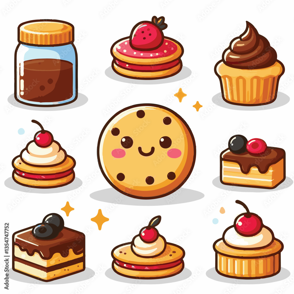 dessert, cookie, food, sweet, biscuit, bakery, background, chocolate, snack, delicious, homemade, candy, brown, chip, bake, cake, isolated, tasty, breakfast, pastry, closeup, fresh, vector, sugar, cru