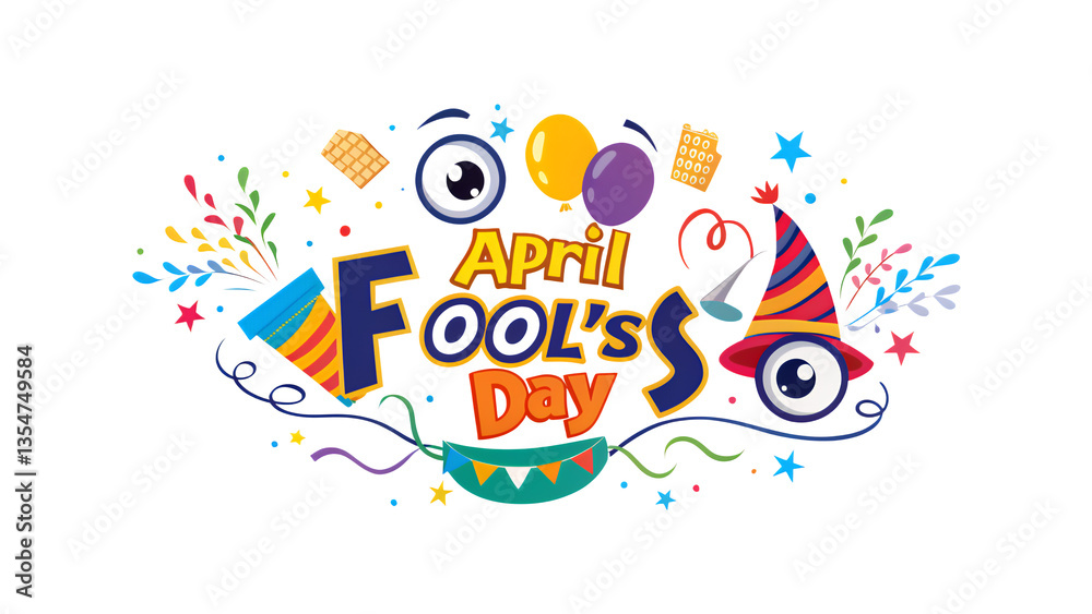 Fototapeta premium April Fool s Day Festive Design Party Fun Jokes Celebration Balloons Confetti Pranks Holiday