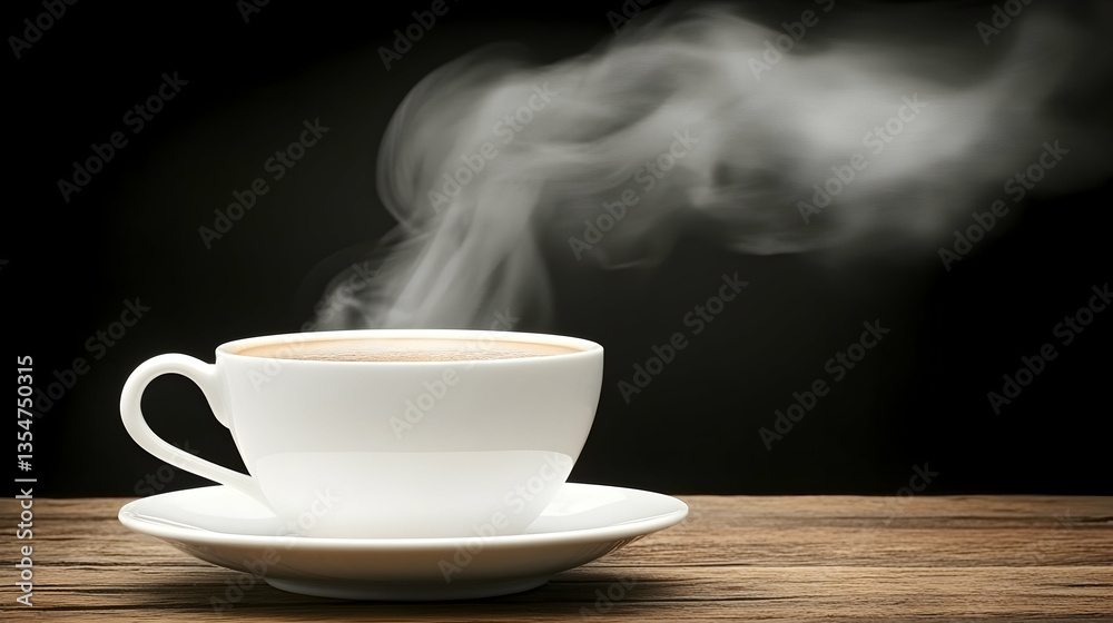Aromatic coffee steaming in a white cup on a rustic wooden table against a dark background. Perfect for breakfast, relaxation, or cafe themes. Aromatic coffee steaming in a white cup on a rustic wooden table against a dark background. Perfect for breakfast, relaxation, or cafe themes.