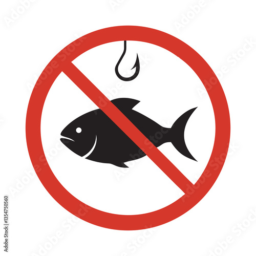 No fishing icon, Prohibited Fishing Sign with Fish Silhouette