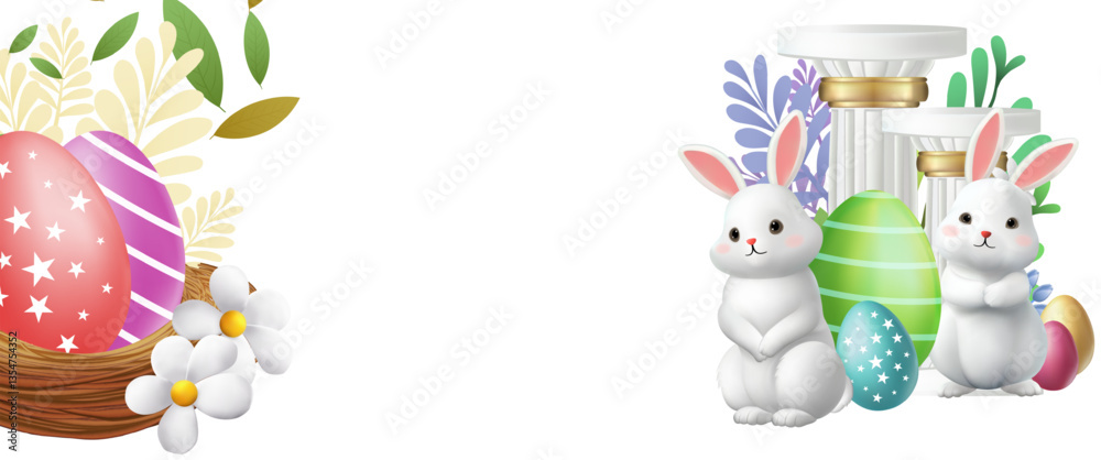 Happy Easter Day Design with Cute Bunny Vector Illustration Happy Easter Day Design with Cute Bunny Vector Illustration