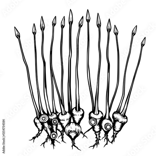 Entwined Roots of Life A Botanical Harmony in Black and White Artistic Illustration