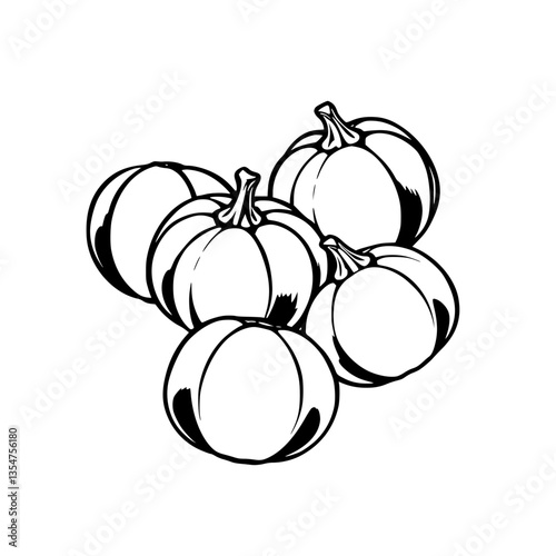Pumpkin Patch Monochrome A Quintessential Autumn Harvest Illustration of Plump Ripe Pumpkins