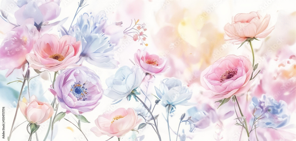 Fototapeta premium watercolor background with flowers