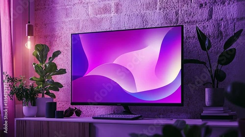 Modern Stylish LCD Monitor With Vibrant Display in Cozy Setting Generative AI