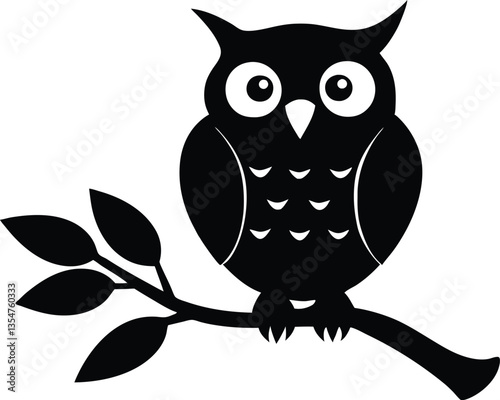 owl with tree branch black simple silhouette vector
