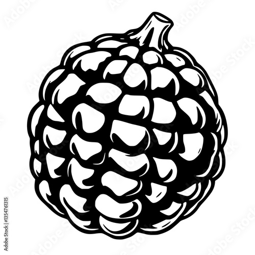 Striking Black and White Illustration of a Plump Juicy Raspberry - A Luscious Seasonal Delight