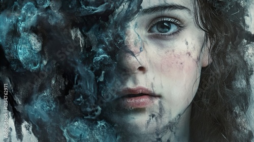 Mysterious Girl Portrait: Dark Abstract Art