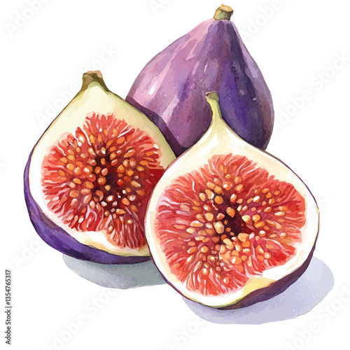 Figs Slice, watercolor vector, isolated on a white background.
