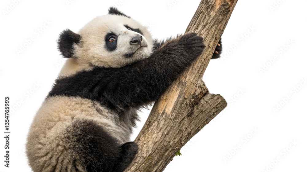 Obraz premium A panda bear cub sitting on a tree branch, isolated on a transparent background 