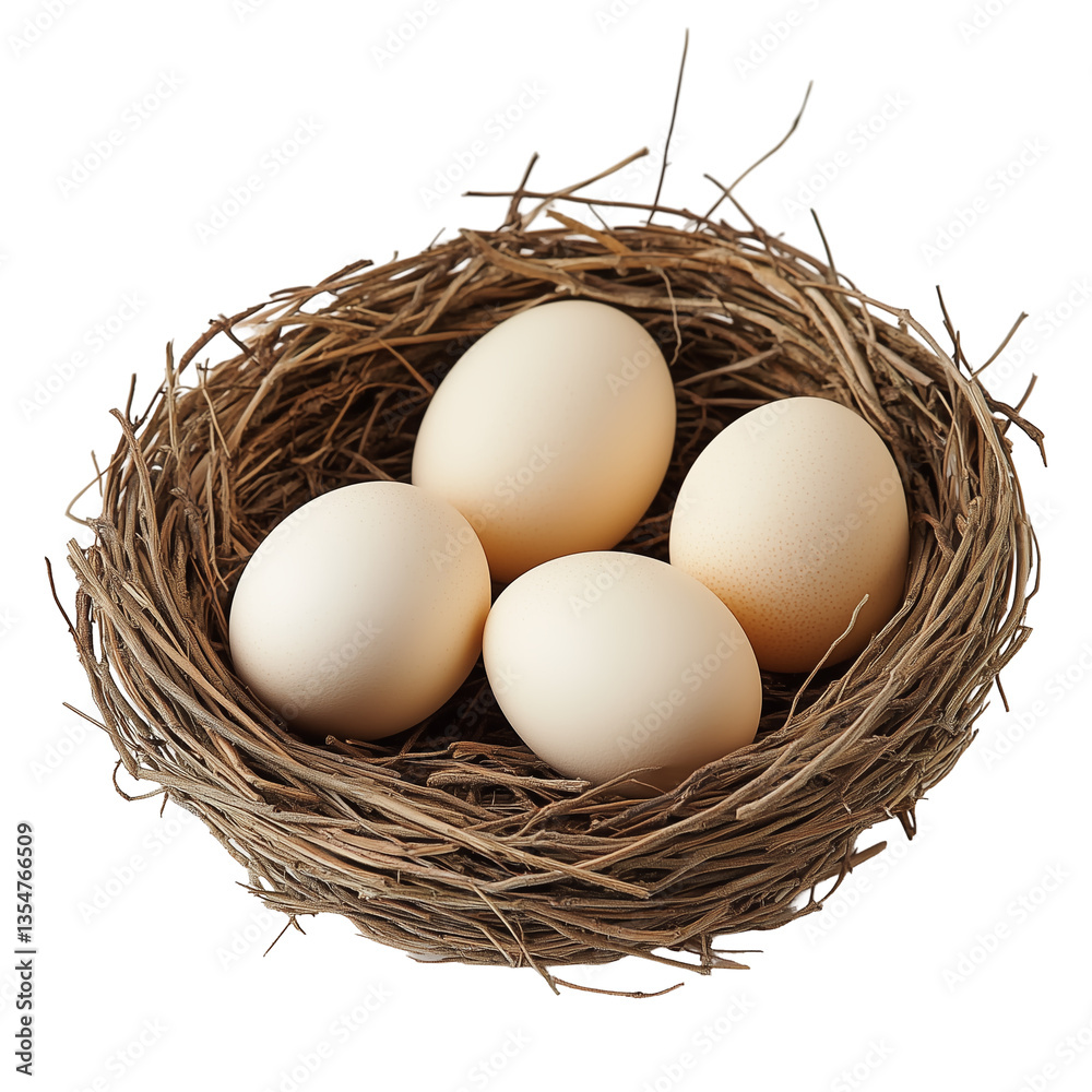Intricately Woven Natural Nest of Twigs and Straw Safeguarding Four Light-Colored Eggs in a Serene Setting. Easter Sunday 2025 Object PNG Isolated Transparent White Background Download Intricately Woven Natural Nest of Twigs and Straw Safeguarding Four Light-Colored Eggs in a Serene Setting. Easter Sunday 2025 Object PNG Isolated Transparent White Background Download