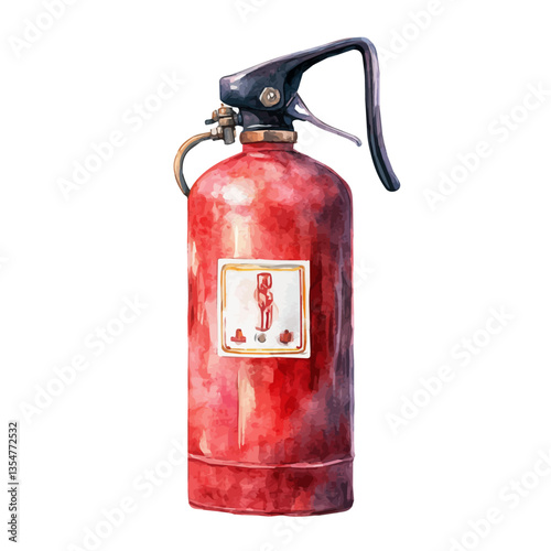 Fire Extinguisher, watercolor illustration, isolated on a white background.