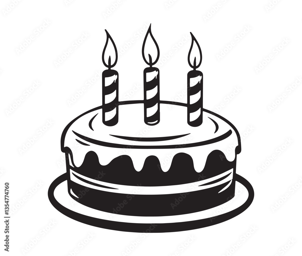 Birthday cake vector illustration. Black and white birthday cake vector for celebrations. Birthday cake vector illustration. Black and white birthday cake vector for celebrations.