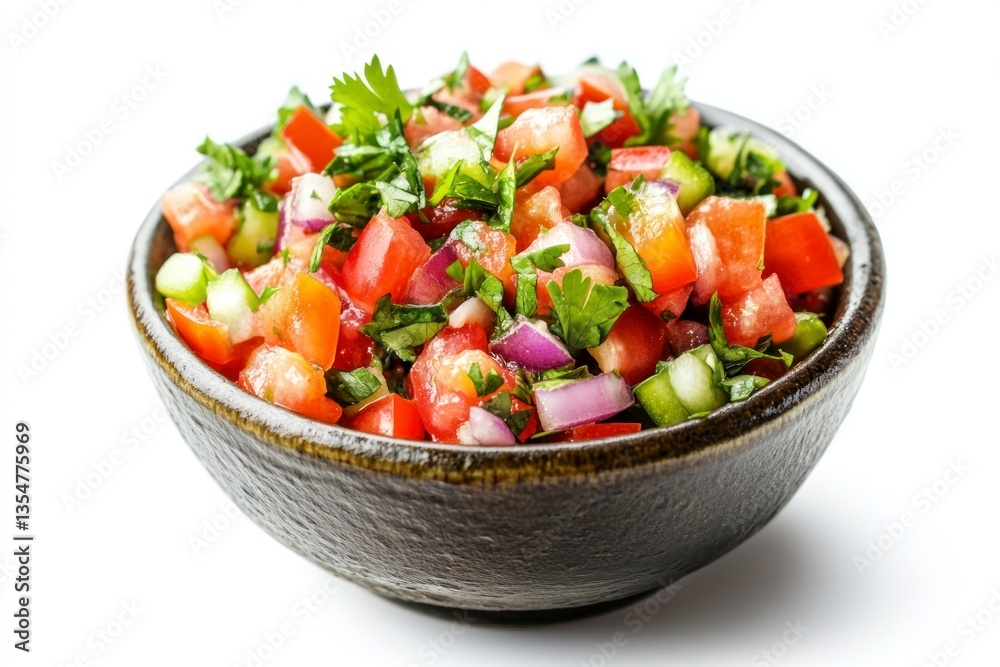 Fresh Salsa in Bowl with Tomatoes Onions and Cilantro Isolated Fresh Salsa in Bowl with Tomatoes Onions and Cilantro Isolated