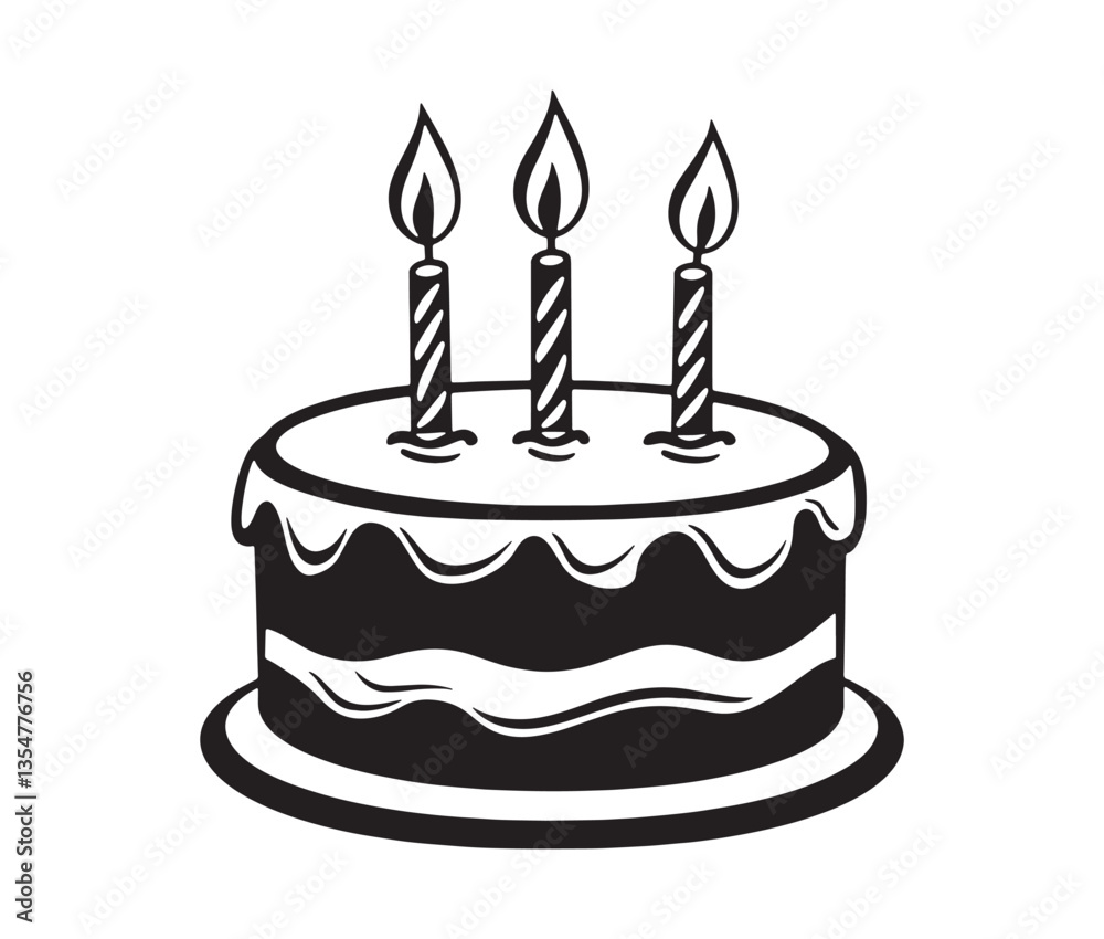 Birthday cake vector illustration. Black and white birthday cake vector for celebrations. Birthday cake vector illustration. Black and white birthday cake vector for celebrations.