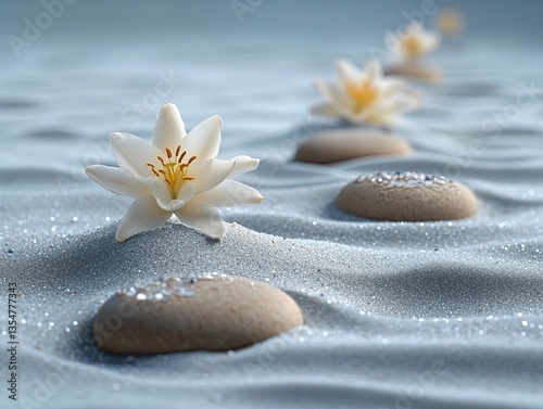 sand, lily and spa stones in a zen garden