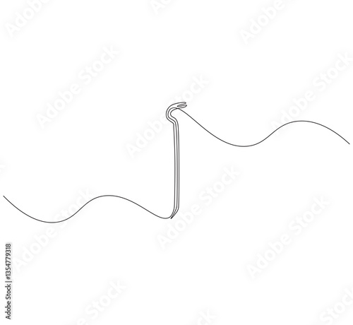 Crowbar outline drawing illustration. Continuous line draw steel crowbar vector.