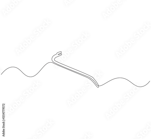 Crowbar outline drawing illustration. Continuous line draw steel crowbar vector.