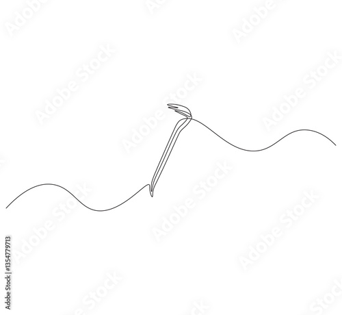 Crowbar outline drawing illustration. Continuous line draw steel crowbar vector.