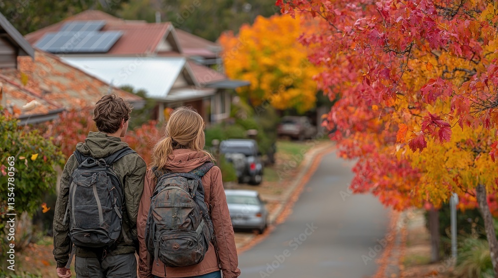 Obraz premium Couple hiking autumnal street