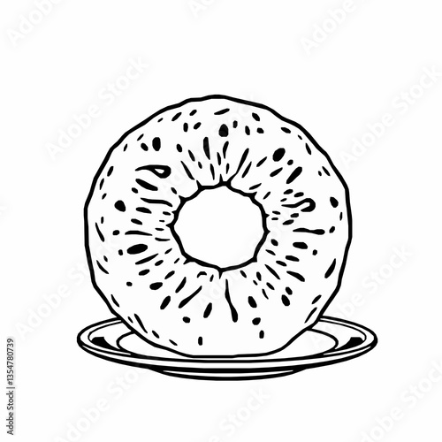 black outline vector of Nepalese sel roti traditional rice flour bread ring isolated on a white background