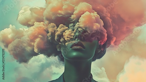 Surreal Woman in Dreamy Cloudscape: A Fantasy Art