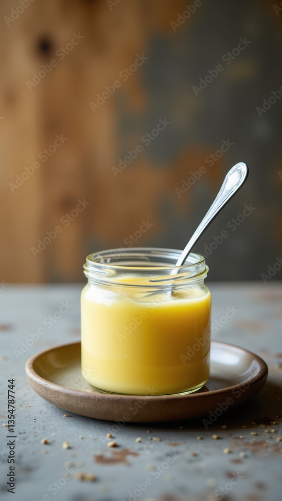 Mouthwatering beef tallow with a spoon on a plate, ready to use for cooking. Mouthwatering beef tallow with a spoon on a plate, ready to use for cooking.