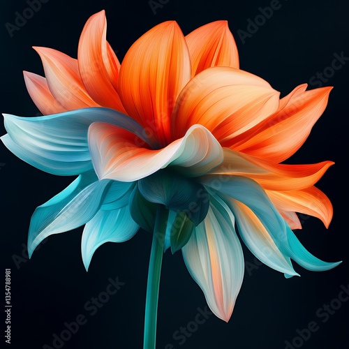 Orange Teal Dahlia Flower Bloom.