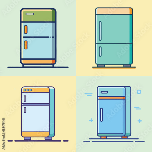 Collection of Refrigerator Icons in Various Styles and Colors