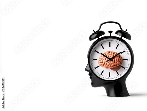 Wallpaper Mural A creative depiction of time management featuring a clock and a brain illustration, symbolizing mental balance. Torontodigital.ca