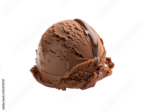 Realistic chocolate ice cream scoop PNG, isolated on white transparent background, excellent for food branding, recipe sites, or creative visuals