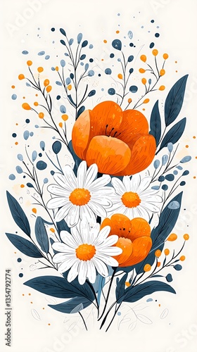 Orange  White Flower Bouquet.