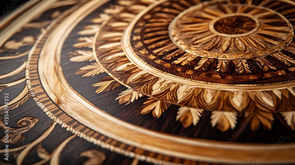 Refined representation of ornamental marquetry showcasing precision wood veneer patterns for intricate furniture detailing Refined representation of ornamental marquetry showcasing precision wood veneer patterns for intricate furniture detailing