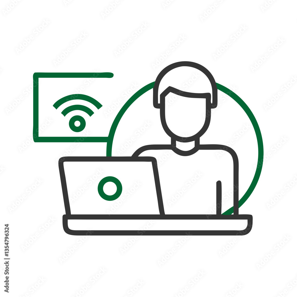 Remote work icon with person using laptop and Wi-Fi Remote work icon with person using laptop and Wi-Fi