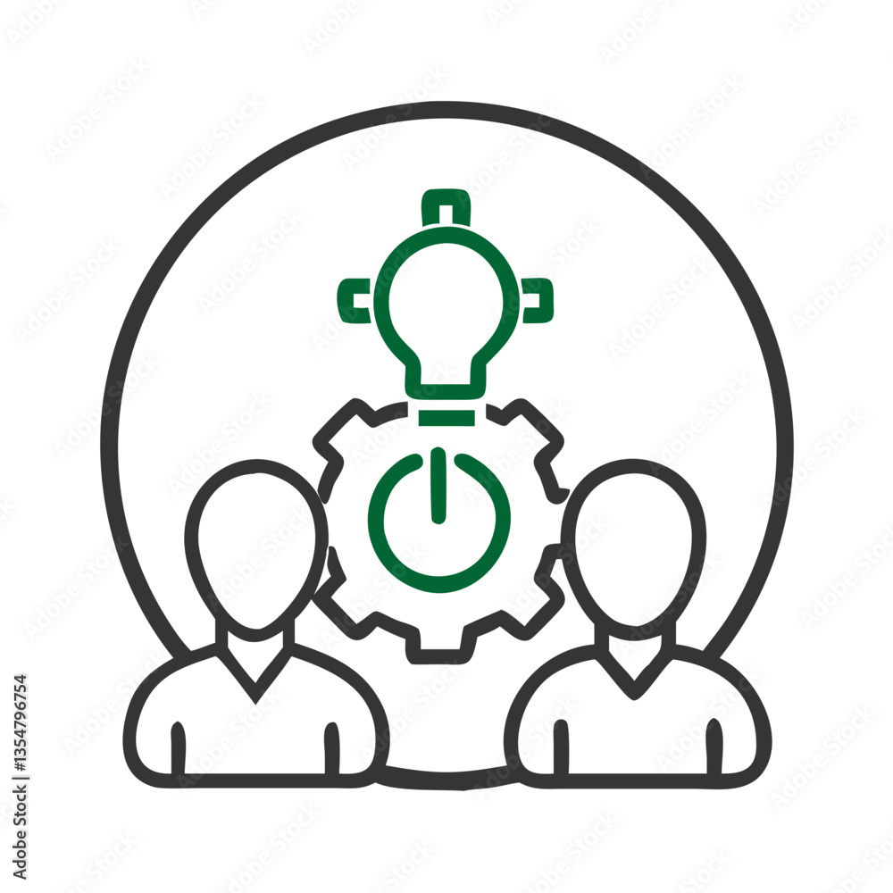 Teamwork icon with lightbulb and gear for innovation Teamwork icon with lightbulb and gear for innovation