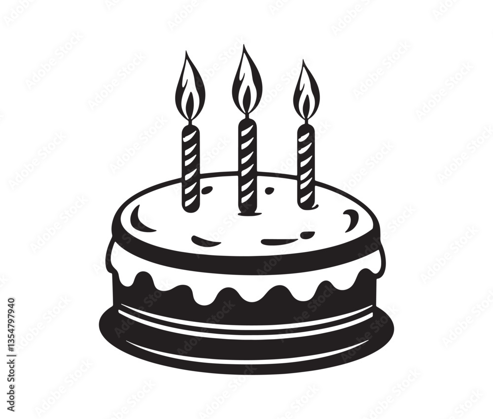 Birthday cake vector illustration. Black and white birthday cake vector for celebrations. Birthday cake vector illustration. Black and white birthday cake vector for celebrations.