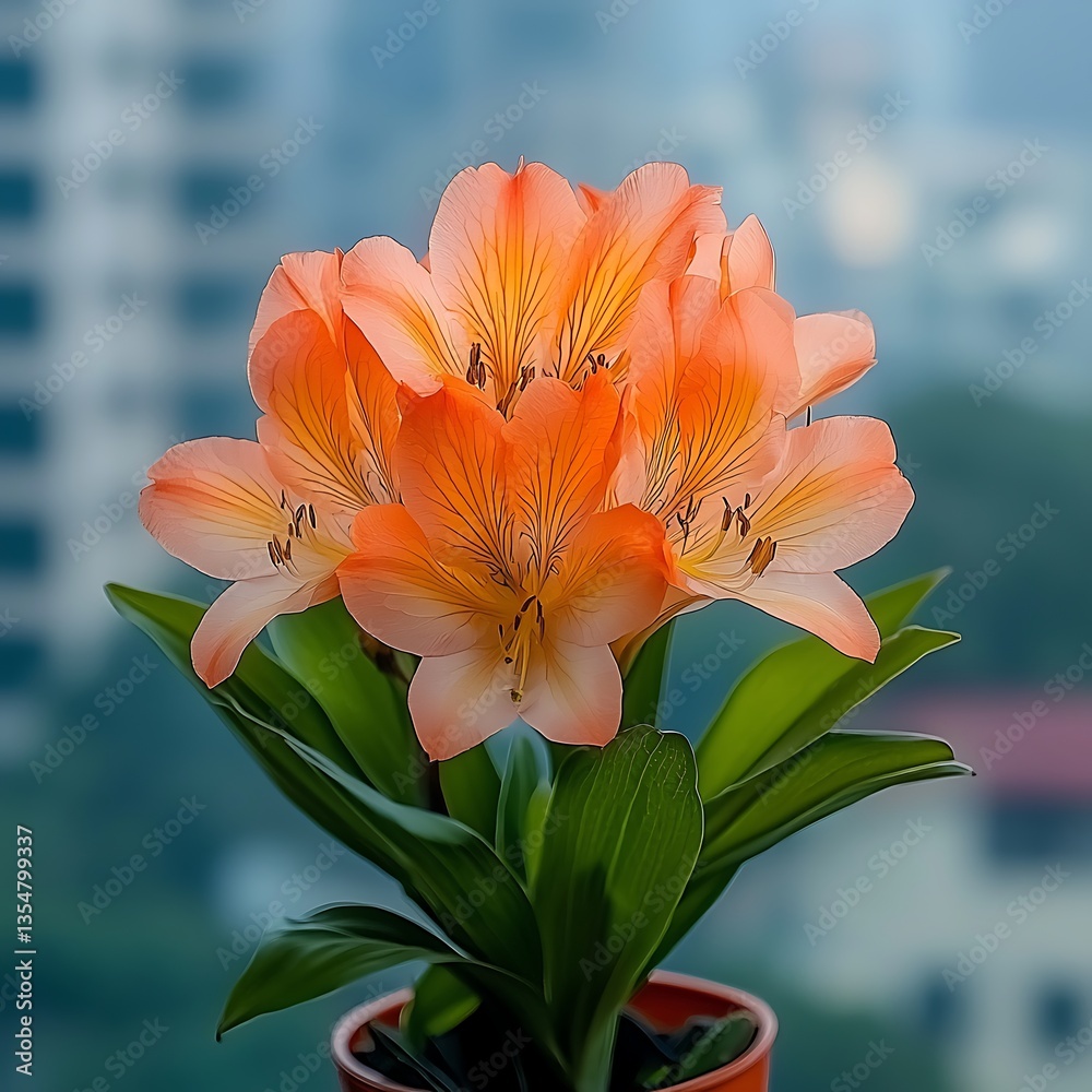 Orange Alstroemeria with City View. Orange Alstroemeria with City View.