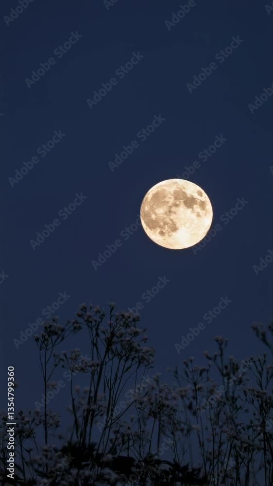 A serene video captures a full moon in a clear sky, framed by silhouetted wildflowers from a low-angle perspective, evoking tranquility. Live mobile wallpaper. A serene video captures a full moon in a clear sky, framed by silhouetted wildflowers from a low-angle perspective, evoking tranquility. Live mobile wallpaper.