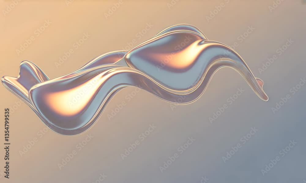 Abstract iridescent flowing liquid form with gradient background and smooth reflective surface