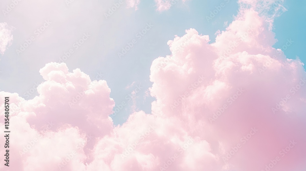 Beautiful fluffy pink clouds float gently across a blue sky Beautiful fluffy pink clouds float gently across a blue sky