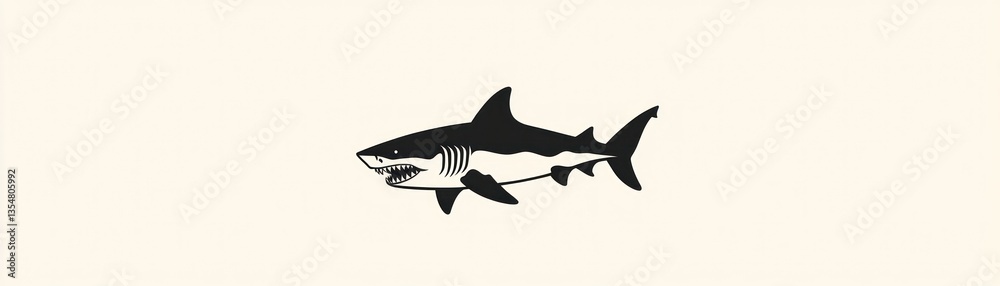 Obraz premium A bold black and white graphic illustration of a great shark