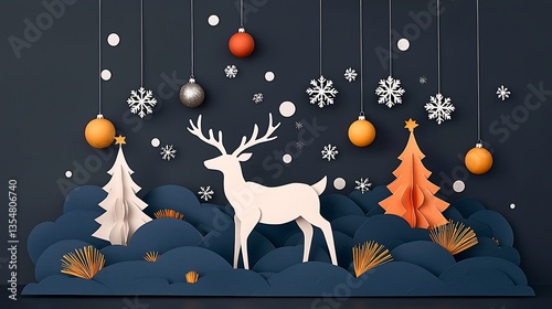 Papercut Reindeer with Christmas Scene.