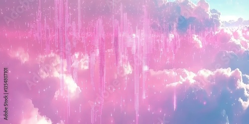 Pink Dreamy Cityscape in the Clouds - Digital Art