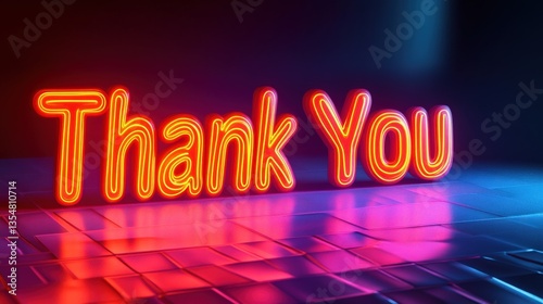 Bright and Colorful Thank You Neon Sign Displayed Against a Dark Background, Perfect for Celebrations, Events, Promotions, and Gratitude Expressions